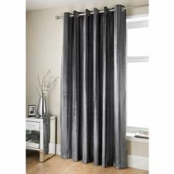 B&M Charcoal Jasmine Sparkle Velvet Eyelet Curtains 66 X 90"