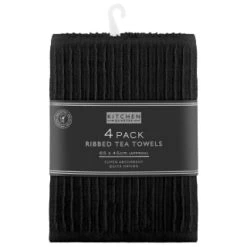 B&M Ribbed Tea Towels 4pk - Black