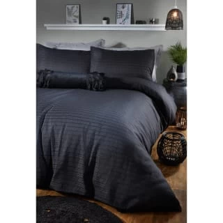 B&M Luna Waffle Double Duvet Set - Black - Image 2