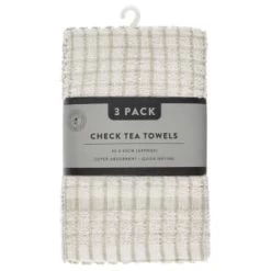 B&M Check Tea Towels - Sage 3pk