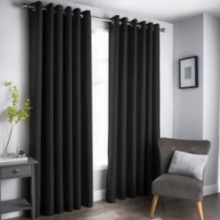 B&M Oxford Black Black Out Curtains With Eyelets 46 X 72"