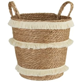 B&M Fringe Stripe Wicker Basket